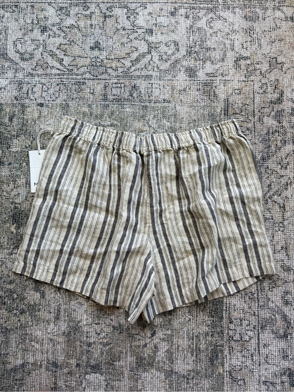 NWT MATE The Label 100% Organic Linen Shorts Pull On Striped Coastal Size XL - Picture 7 of 8